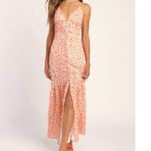 NEW Lulus Total Radiance Maxi Dress Ivory Floral Button-Front Orange Small